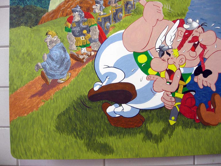 close up of Asterix & Obelisk wall painting